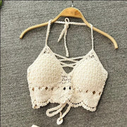 2025 Crop Tops Retro Wild Hollow Perspective Tassel Sexy Spaghetti Strap Tanke Top Women Built In Bra New Back Lace Halter Neck