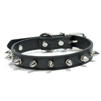 Black spiked dog collar – PU leather studded collar with metal spikes
