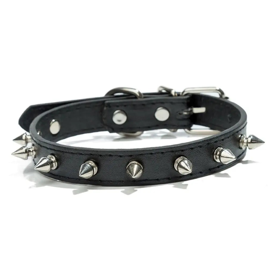 Black spiked dog collar – PU leather studded collar with metal spikes