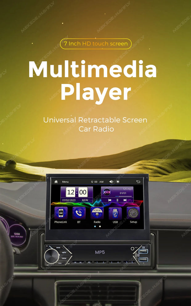 New Carplay Android Auto 1Din 7'' Retractable Universal Car Stereo Radio TouchScreen MP5 Player Intelligent Vehicle System BT FM