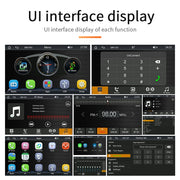 UI interface display of the 7-inch wireless car stereo showcasing various functions such as radio, music, and Bluetooth.
