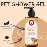 Pet shower gel bottle with label on a beige background