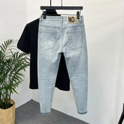 Jeans Men's Trendy Brand Light-colored Fashion Youth Casual Pants Cowboy Simple Ruffian Handsome Slim-fitting Skinny Jeans Men