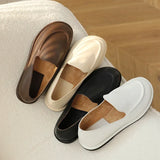 Women's Genuine Leather Loafers – Round Toe Slip-On Flat Shoes