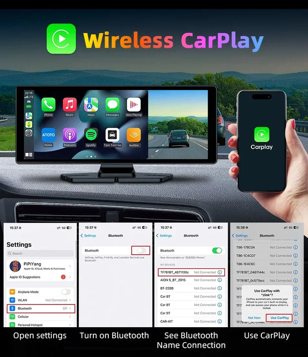 10.26'' Universal Portable Carplay Car Screen Wireless Carplay Screen Wireless Car Stereo Carplay Android Auto Car Touchscreen