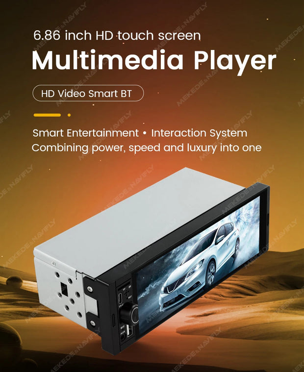 NaviFly 6.86" Touch Screen 1 Din Car Stereo Multimedia Player Wireless CarPlay Android Auto Universal 1DIN MP5 Player FM Radio