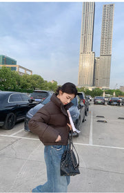 Winter Women Clothes Cropped Jackets Parkas Warm Stand Collar Cold Coat Zipper Puffer Jacket Korean Fashion Cotton-padded Jacket