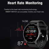 Smartwatch with heart rate monitoring display on black background