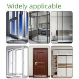 Collage of various types of doors including aluminum alloy, glass, sliding, plastic steel, security, and cabinet doors with text 'Widely applicable'.