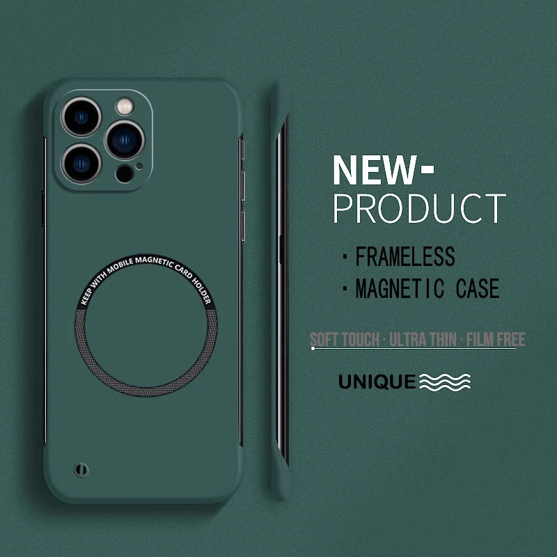 Ultra-Thin Matte Magnetic Phone Case for iPhone 14-17, Frameless Hard PC