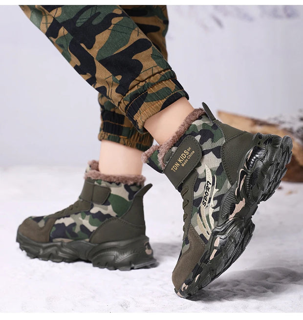 Winter Snow Boots For Children 2024 Trend Fashion Plush Camouflage Sneakers Thick Warm Teenager Faux Fur Boots For Kids