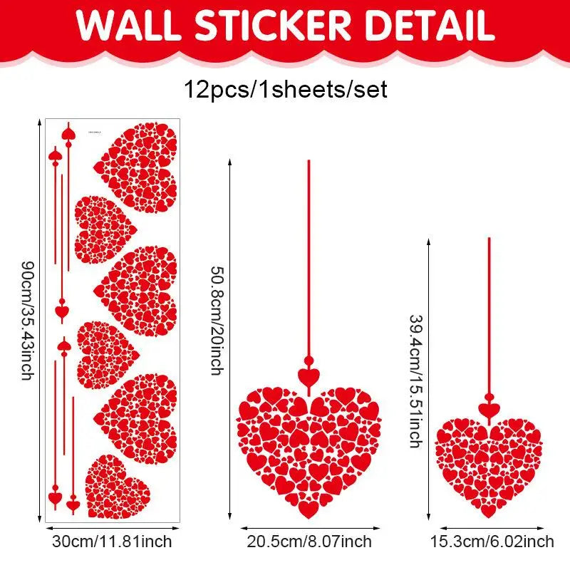 Valentine's Day Heart Stickers, Decorative Glass Window Decals