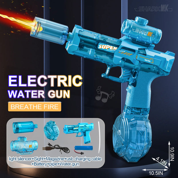 New  Electric Water Gun With light Sprays Flame Effect Continuously High-pressure High-speed Powerful Outdoor Water Gun Toys USB