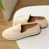 Women's Genuine Leather Loafers – Round Toe Slip-On Flat Shoes