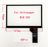 Display screen with dimensions and specifications for Volkswagen MIB 200 on a white background
