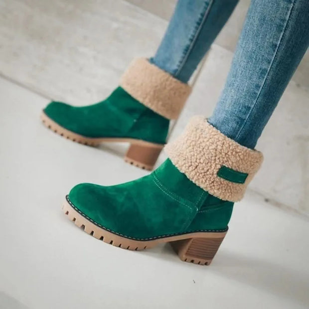 Winter Snow Boots for Women Warm Comfortable Women's Boots Mid-length Thick-heeled High-heeled Women's Cotton Shoes Botas Mujer