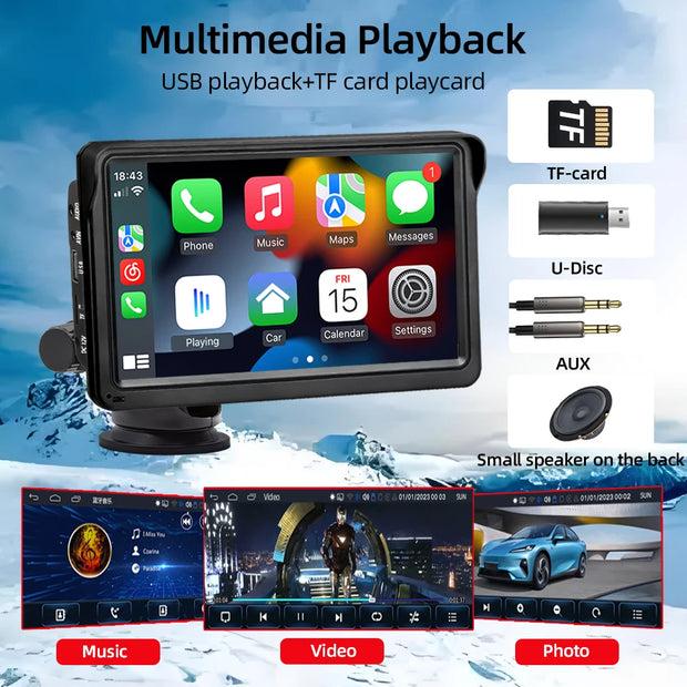 Car Radio Wireless CarPlay Android Auto Multimedia Video Player 7inch Portable Touch Screen With USB AUX For Rear View Camera