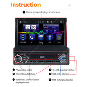 New Carplay Android Auto 1Din 7'' Retractable Universal Car Stereo Radio TouchScreen MP5 Player Intelligent Vehicle System BT FM