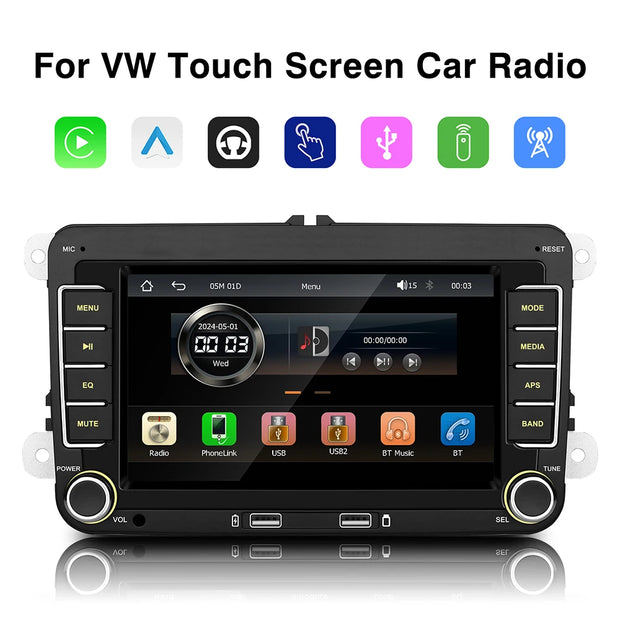 7 Inch Car Stereo MP5 Player Touch Creen BT AM/FM Radio Receiver With Android Auto Carplay For VW/Seat/Skoda/Passat/Golf/Polo