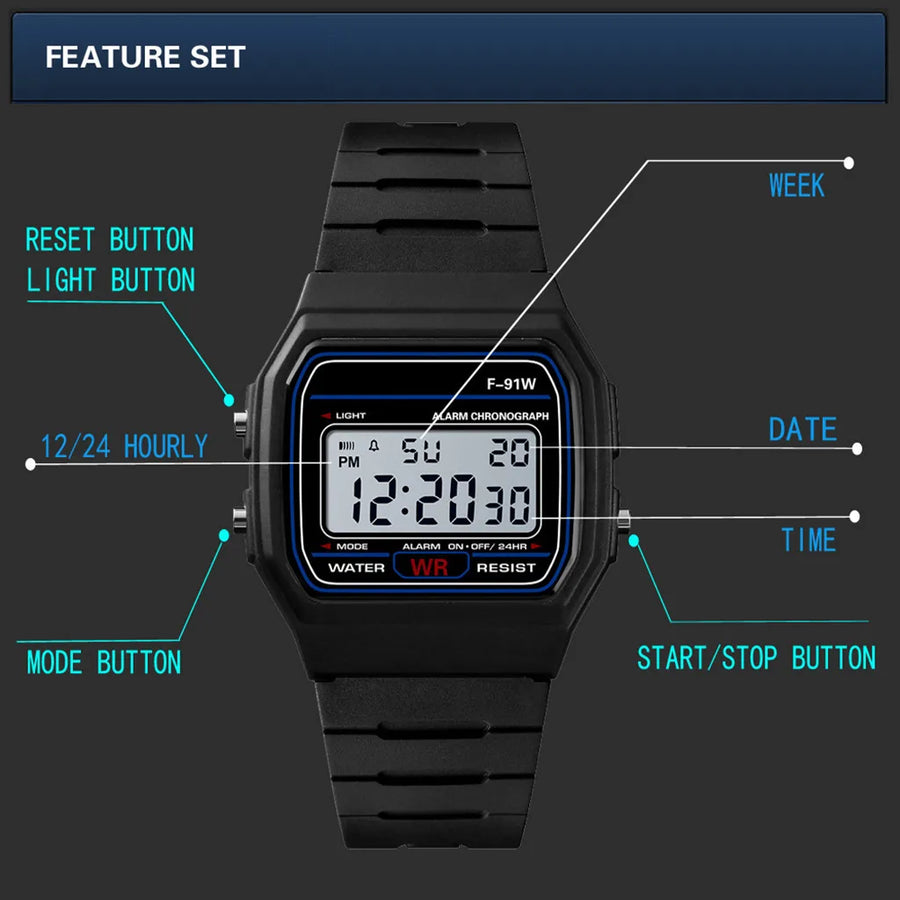 Men’s Military-Style LED Digital Watch with Silicone Band