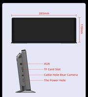 Vtopek Carplay screen dimensions and ports, including AUX, TF card slot, and power hole, ideal for various vehicles.