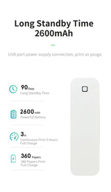 Portable A4 thermal printer with long standby time and battery capacity information — wireless Bluetooth inkless mini printer