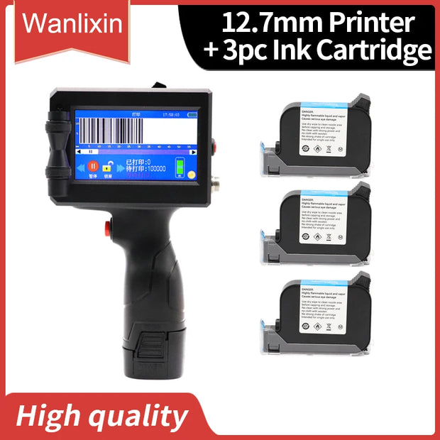 12.7mm 25.4mm Label Printer Handheld Inkjet Printer QR Bar Batch Code Date Number Logo Expiry Date Coding Machine Portable