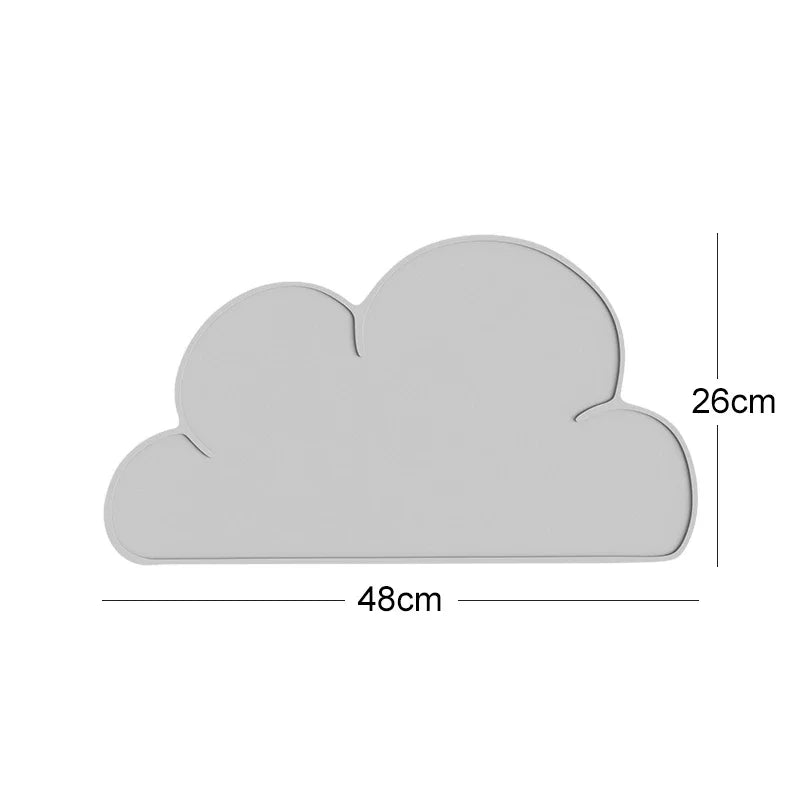 Gray cloud-shaped pet feeding mat dimensions – waterproof placemat size chart