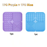 Two square mats, one purple and one blue, on a white background with text indicating quantity.