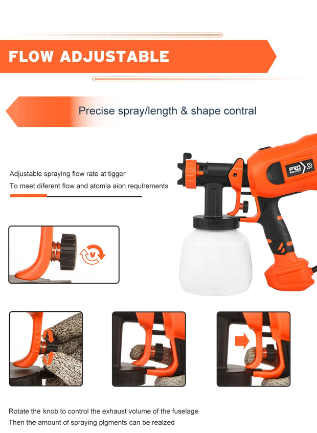 750W Electric Spray Gun 4 Nozzle Sizes 1200ml HVLP Household Paint Sprayer Flow Control Easy Spraying by PROSTORMER