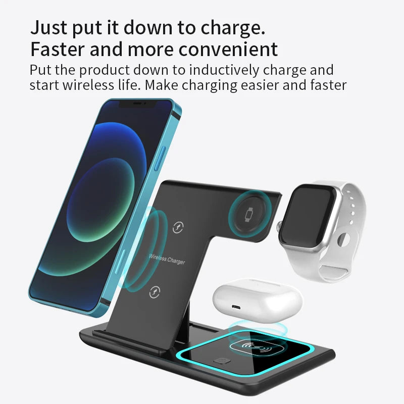 3-in-1 Wireless Charging Station – Travel Pad for iPhone 12-17, iWatch & AirPods, 15W