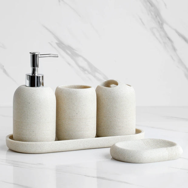 5-Piece Bathroom Accessories Set Beige Grey