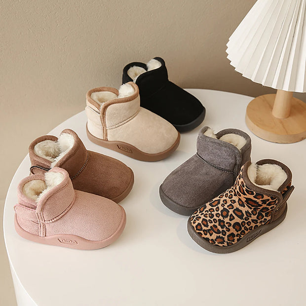 Winter Snow Boots For Children PU Leather Waterproof Kid's Plush Boots Thick Warm Cotton Shoes For Kids Boy's Girl's Warm Boots