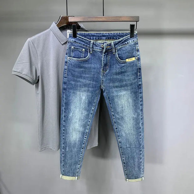 Jeans Men's Trendy Brand Light-colored Fashion Youth Casual Pants Cowboy Simple Ruffian Handsome Slim-fitting Skinny Jeans Men