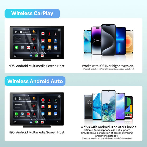 OTTOCAST CarPlay Screen 9.0" INCH 4K Car Touch Screen Wireless Carplay Android Auto Radio DVR GPS Video Built-in Youtube Netflix