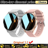 Two Women's Smart Watch 6 smartwatches, silver and pink, with promotional text about discount price