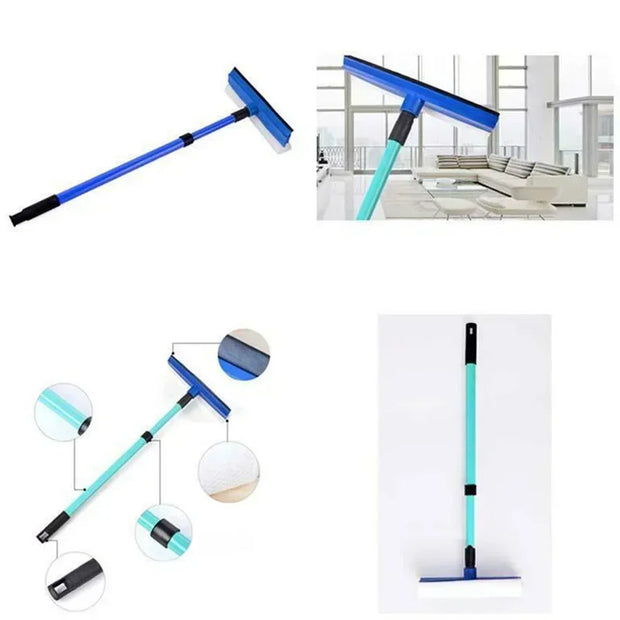 2-in-1 Telescopic Window Glass Cleaner Wiper Long Handle Sponge Brush Window Mop Squeegee Wiper Cleaning Squeegee Tool