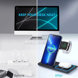 30W Foldable 3-in-1 Wireless Charging Station, Fast Charger for iPhone and Apple Watch