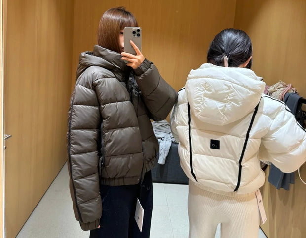 White Winter Jacket for Women Fashion Long Sleeve Hooded Bread Cotton Clothes Female Leisure Thick Warm Padded Coat Women