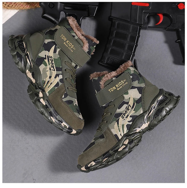 Winter Snow Boots For Children 2024 Trend Fashion Plush Camouflage Sneakers Thick Warm Teenager Faux Fur Boots For Kids