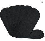 Fan of black oval anti-snoring mouth tape strips on a white background