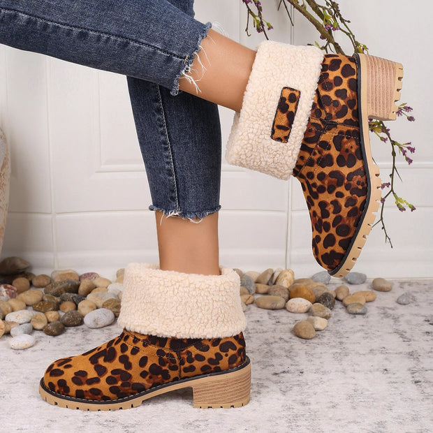 Winter Snow Boots for Women Warm Comfortable Women's Boots Mid-length Thick-heeled High-heeled Women's Cotton Shoes Botas Mujer