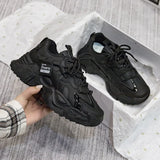 Women's Platform Leather Sneakers – Versatile Black Lace-Up (2025)