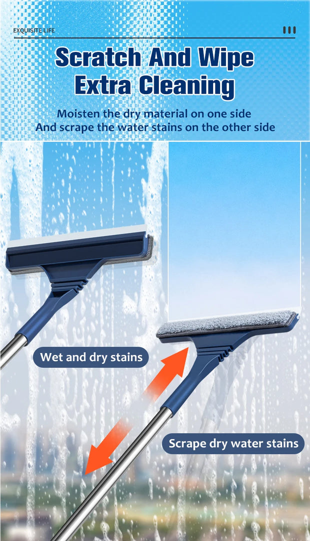 2 in 1 Window Mesh Screen Brush Window Cleaner Magic Broom Wiper Telescopic Long Handle Window Mop Squeegee Wiper Cleaning Tool