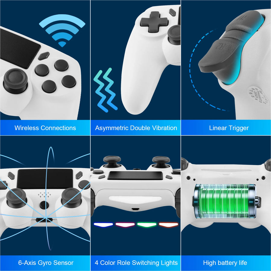 Wireless Gamepad with 6-Axis Gyroscope – PC Joystick with Touchpad, Dual Vibration for PS4/PS3/PC