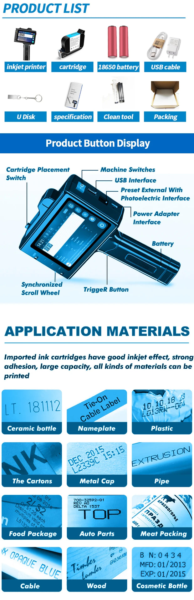 WILLITA 25.4mm Portable Handheld Inkjet Tij Printer Gun For Logo Expiry Date QR Barcode Batch Numbers Label Machine S10