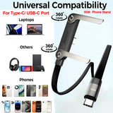 240W 2-in-1 Braided Type-C Cable with Foldable Stand – for Phones & Laptops