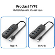4 Port USB 3.0 Hub with Type C Port High Speed USB 3.0 Splitter Multifunctional Expansion Dock USB Power Adapter Splitter