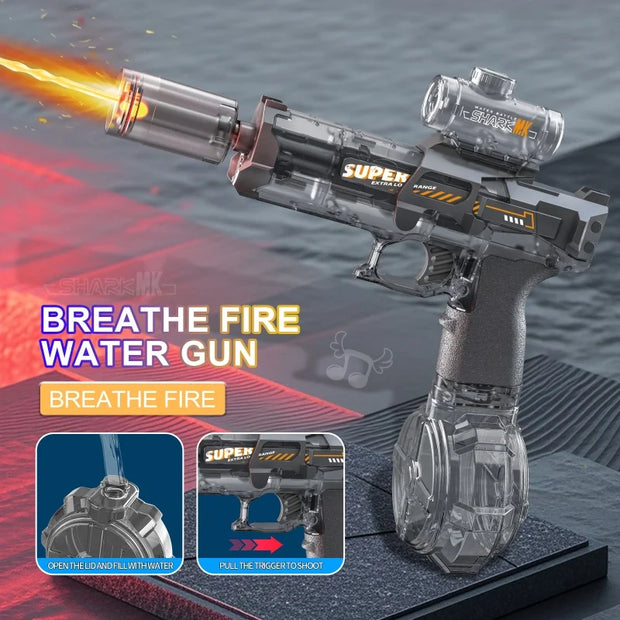New  Electric Water Gun With light Sprays Flame Effect Continuously High-pressure High-speed Powerful Outdoor Water Gun Toys USB