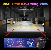 Vtopek Carplay screen displaying real time reversing view with guidelines and 1080P camera in a parking lot setting.